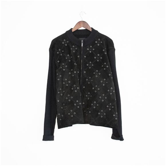 Robert Louis Jackets & Blazers - Robert Louis Grommet Studded Suede Knit Bomber Jacket | Rivet Edgy | Black Sz 2X
